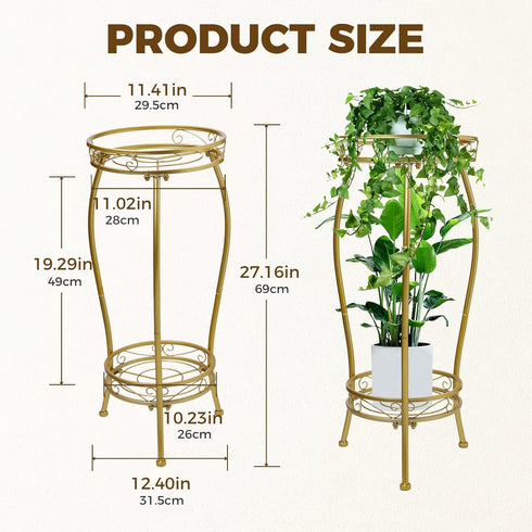 Stands2 27.1 inch Kavlium Plant Stand Indoor OutdoorTall Gold Metal Rustproof Stable Plant Tier Multiple Plant Rack