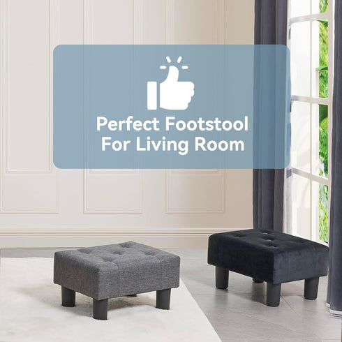 Poofzy Small Foot Stool Ottoman, Linen Ottoman Foot Rest with Legs, Rectangle Foot Rest for Couch, Footstools