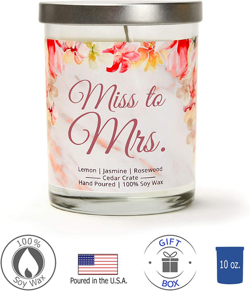 Luxury Scented Soy Candle by Miss to Mrs. - Engagement Candle, Wedding Day Gift for Bride to Be