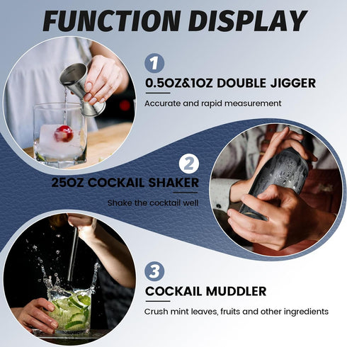 Set 13-Pcs Set 25oz Cocktail Shaker Bartender Kit: Bar Tools with Bamboo Stand, Essential Bar Accessories for Home: