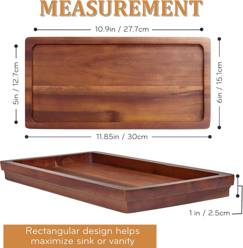 Bathroom Vanity Tray 11.8 x 5.9 inches of Natural Acacia Wood - Elegant Organizer for Cosmetics, Jewelry, Perfume, Candle, Key - Premium Wood Tray for Bathroom, Kitchen, Countertop, Toilet Tank, Sink by Demigo