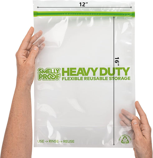 Smelly Proof HEAVY DUTY Reusable Ziplock Bags for Food Storage, USA Made, 2-Gallon, CLEAR, 5-mils, 12" x 16" - 5pk