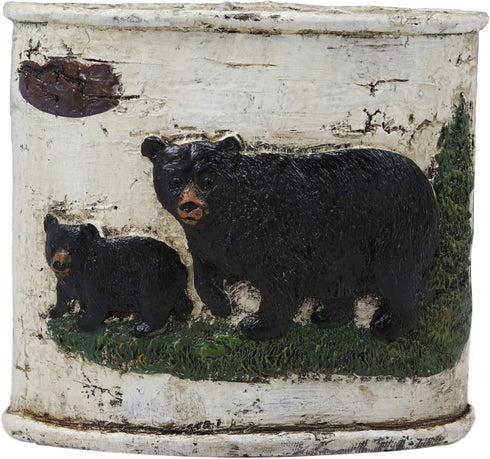 Ebros Wildlife Rustic Black Bear in Pine Trees Forest Bathroom Accent Resin Figurine with Birch Wood Finish