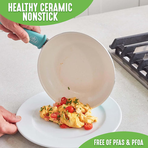 GreenLife Soft Grip Healthy Ceramic Nonstick, 8" Frying Pan Skillet, PFAS-Free, Dishwasher Safe, Turquoise by GreenLife