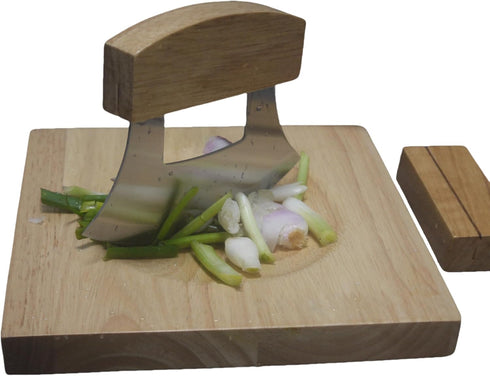 TLIOCAS Set,Mezzaluna 7inch Alaska Ulu Knife Mezzaluna Cutter n Chopping Bowl Mincing Chopper with Base n Recessed