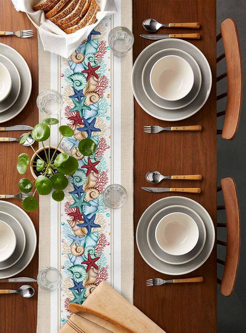 Lsrtoss 36 Inches 13" 36" Rustic Coastal Table Runner Long, Nautical Starfish Farmhouse Dress Scarves, Beach Coral