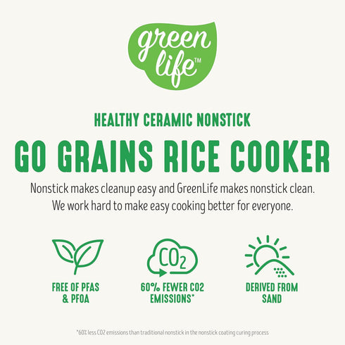 GreenLife 4-Cup Digital Rice Cooker, PFAS & PFOA-Free, Removable Ceramic Pot, Touch-screen, Turquoise