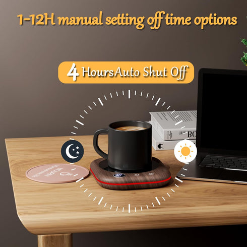 3 Settings (113-167F) 1-12H 4 Mug Warmer Upgraded,Coffee Mug Warmer for Desk LEDs Light Temp Timer H Auto Shut Off