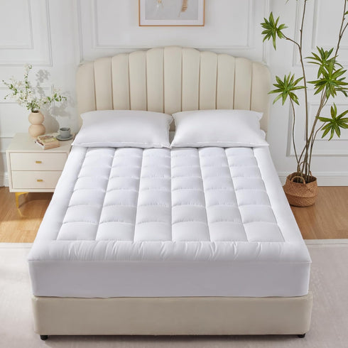 CozyLux Queen Mattress Pad 450GSM Cotton Cover, Deep Pocket Mattress Topper, Non-Slip Breathable and Soft Quilted