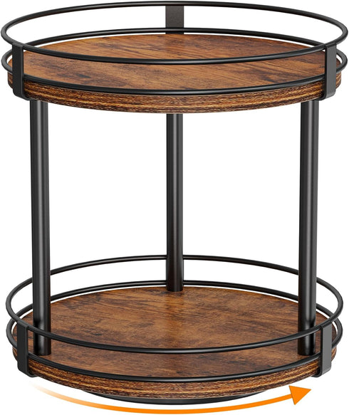 Snughome Rotating Spice Rack, 2 Tier Lazy Susan Organizer, Wood Kitchen Countertop