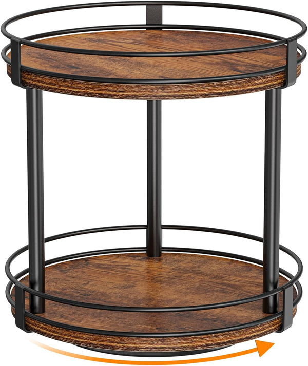 Snughome Rotating Spice Rack, 2 Tier Lazy Susan Organizer, Wood Kitchen Countertop