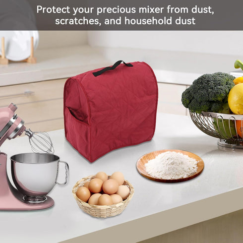 Stand Mixer Dustproof Cover, Mixer Cover with Organizer Bag, Dust Cover for Kitchen Mixers Kitchen Appliance Dust Cover with Top Handle Kitchen Stand Mixer Aid Mixer Cover Mixer Storage Dust Bag(RED)