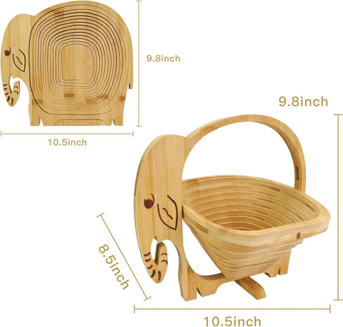 MYOSOTIS Foldable Fruit Basket Collapsible Bamboo Fruit and Veggie Basket,Fruit Bowl Holder Dried Fruit Basket Fo rChristmas Holiday Party (Elephant) by MYOSOTIS