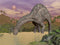 Posterazzi Large Dicraeosaurus dinosaur drinking water in a prehistoric landscape at night Poster Print, (16 x 12)