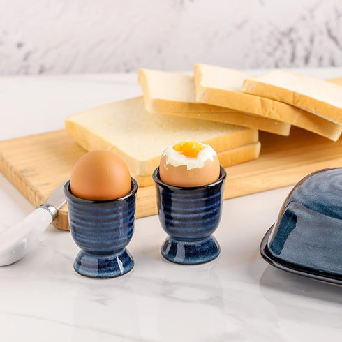 Hasense Ceramic Egg Cups for Soft Boiled Eggs, Porcelain Holders for Hard Boiled Eggs, Set of 2 Decorative Kitchen