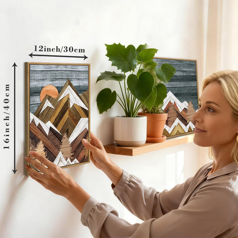 12" Lx16 Set 3 Framed Mountain Wall Art Boho Mountain Wall Decor Modern Nature Artwork W of for Living Room Bedroom