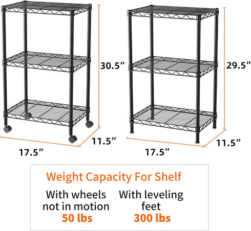 3 Pantry11.5D 17.5W 30.5H SINGAYE Small Shelves Storage Shelf Wire Shelving Unit Metal Shelf Adjustable Organizers