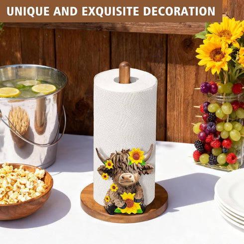 GAJ Countertop 3D Highland Cow Paper Towel Holder - Highland Cow Decor for Kitchen Farmhouse Bathroom - Gifts for Women