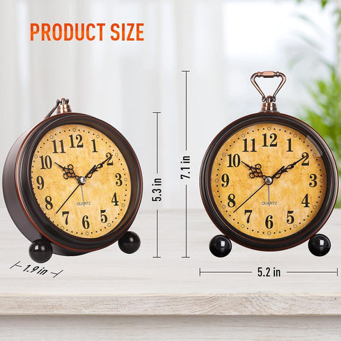 Battery Alarm Clock - Vintage Hangable Night Light, Super Silent Non-Ticking Analog Table Clock