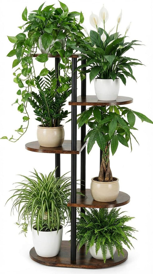 Korrie Home Tiered Plant Stand Indoor, Tall 5 Tier 6 Potted Wooden Plant Shelf
