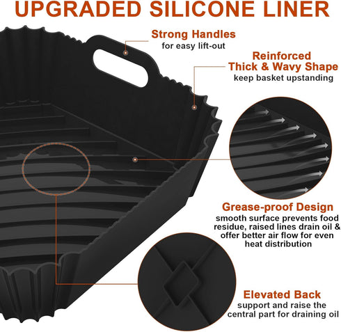 2 Pack Silicone Air Fryer Liners, 8.6 Inch Reusable Baking Tray for 4-7 QT Square Air Fryers