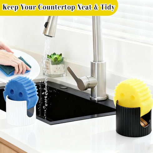 Countertop, Ceramic Sponge Holder for Kitchen Sink - Dishwasher Safe Porcelain Dish Sponge Caddy Minimalist Vertical