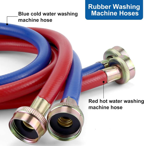 6FT Rubber Washing Machine Hoses, Universal Burst Proof Water Supply Lines for Hot and Cold Water (2 Packs)