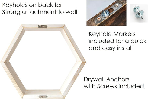 Set 4 Large Hexagon Floating Shelves of Honeycomb Shelf, Crystal Display Shelf, Wood Hexagon Wall Shelves, Farmhouse