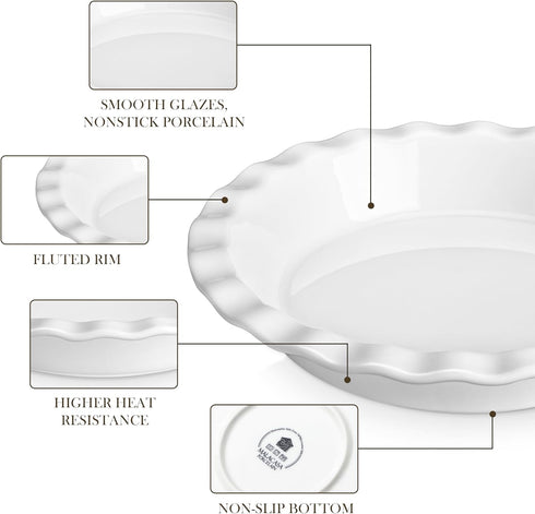MALACASA 9 Inch Ceramic Pie Pan for Baking, 40 OZ Round Pie Dish, Non Stick Deep Dish for Quiche, Apple Pies