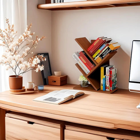 Bookshelf,3 Godferyxin Tree Bookshelf,Small Tier Wood Mini Book Shelf and Book Tree for Office, Home or School Desktop