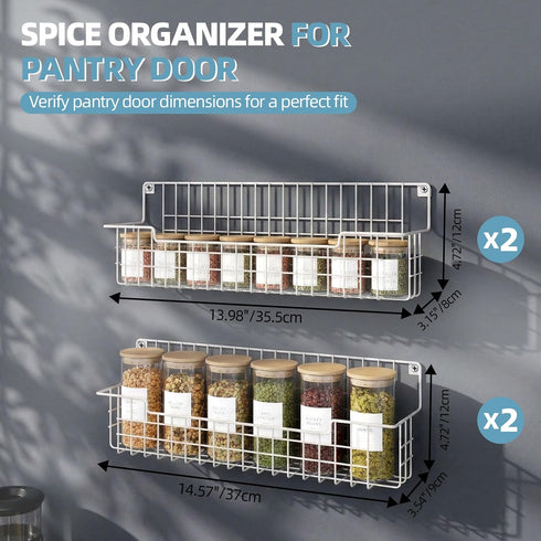 4 Pack, Spice Rack Wall Mount Metal Wall Mounted Spice Rack Organizer for Cabinet Door & Pantry, Space-Saving Kitchen