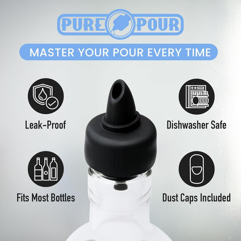 The Pure Pour Liquor Bottle Pourers - Leak-Proof Pour Spouts with Dust Caps, 2 Pack