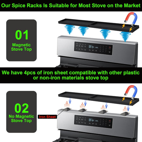 Mofason 30 Inch Silicone Magnetic Stove Top Shelf, Kitchen Over Stove Organizer, Non-Slip Spice Rack Tray - Black
