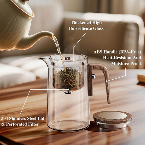 Set -27oz/800ml Enchanti Tea Pot, One Touch Glass Teapot with Infuser, Tea Maker for Loose Leaf Tea, Tea Gifts