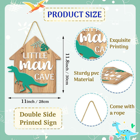 Sionoiur 11.8x11 Dinosaur Decor for Boys Room, Hanging Sign Kids Room Decorations for Bedroom PVC Plastic Decorative