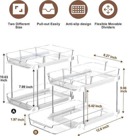 Delamu 2 Sets of 2-Tier Multi-Purpose Bathroom Under Sink Organizers and Storage, Stackable Kitchen Pantry Organization