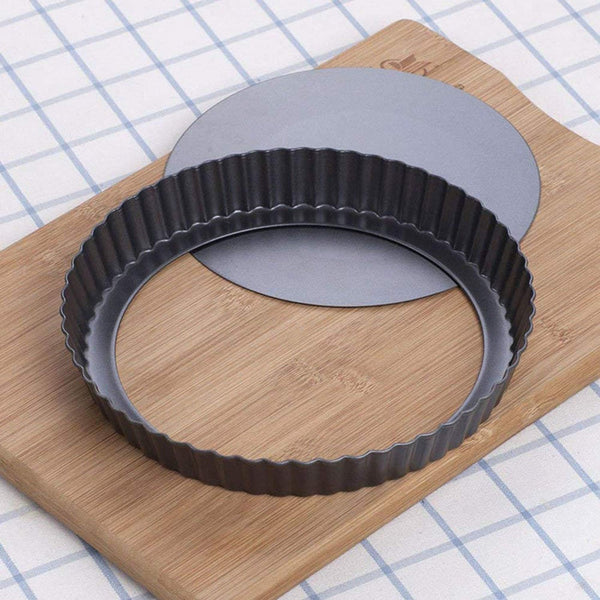 Tart Pan, 9 Inch Non-Stick Removable Loose Bottom - Carbon Steel with 1.1 Inch Depth