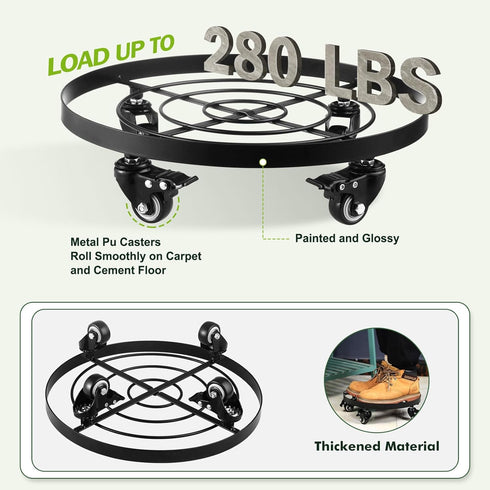 1 Packs 13.6 Inch Planterhoma Large Metal Plant Caddy Plant Dolly with Wheels Heavy-duty Iron Rolling Plant Stand
