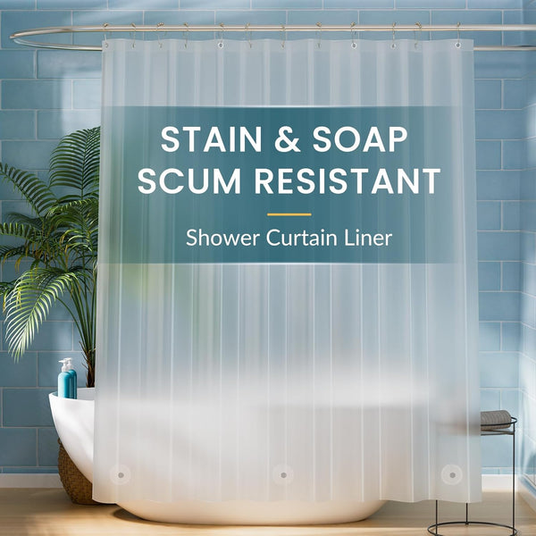 Titanker Plastic Shower Curtain Liner - 72 x 72 Frosted Waterproof Lightweight Shower Liner with Magnets and Rustproof