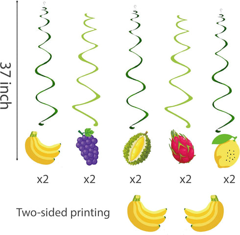 30Ct Tutti Frutti Hanging Swirl Decorations, Tropical Fruit Party Supplies for Summer Birthday Luau