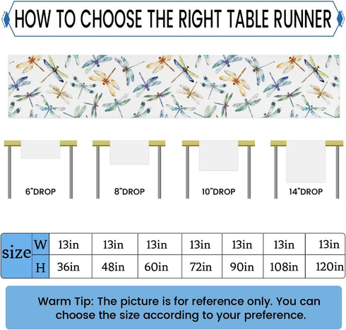Aglebo 108 Inches 13 108 Inches Cute Dragonfly Table Runner Washable Table Runners Long Kitchen Dining Table Decoration