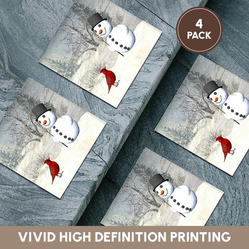 3dRose CST_18581_3 Cardinal and Snowman in Winter, Ceramic Tile Coasters (Set of 4)