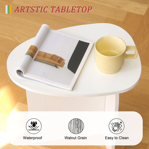 AWASEN White Side Table, Small Triangle End Table Living Room, Modern Accent Table with Unique Tabletop, Mini Bedside