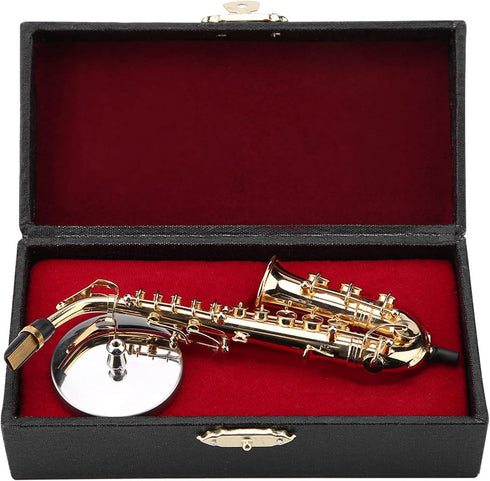 Instrument Ornament Gold Plated Miniature Saxophone Ornament Replica Musical Model with Gift