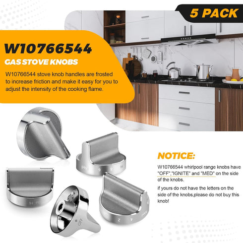Techecook Upgraded Gas Stove Knobs Replacement for Whirlpool Gas Range, 5PACKS W10766544 W10430807