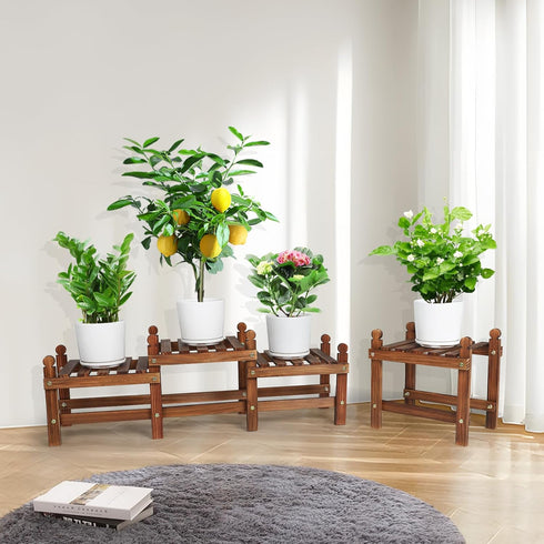 (45.5Long,Multiple Way,4 Wood Flower Stand Small Plant Stand Indoor Outdoor Plant Shelf Low Window Shelf for Plants