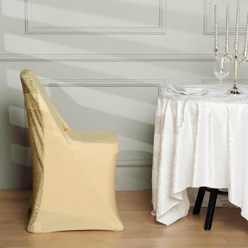 1 Set Efavormart Champagne Spandex Stretch Folding Chair Covers for Party Dining Chairs W/Metallic Glittering Back