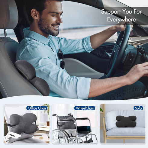 Lumbar Support Pillow for Office Chair, Memory Foam Back Cushion with 3D Mesh Cover for Lower Back Pain Relief