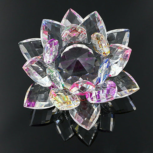 OwnMy Sparkle Crystal Lotus Flower Hue Reflection Feng Shui Home Decor with Gift Box (4 Inch/100MM Rainbow)