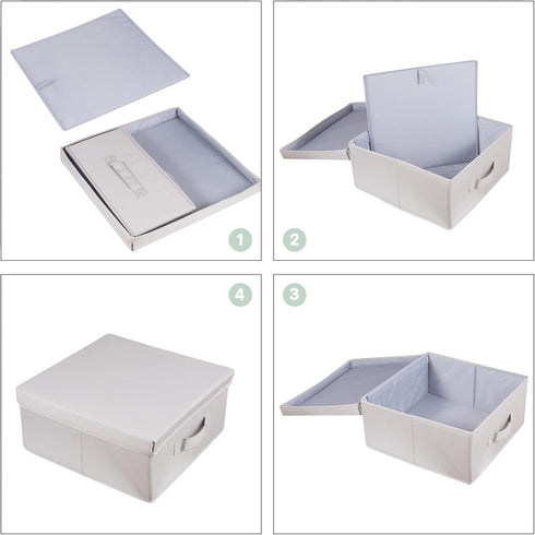 Set of 3 Light Grey Collapsible Storage Bins with Lid, Stylish Closet Organizers for DVD Storage (14.2" L x 12.6" W x